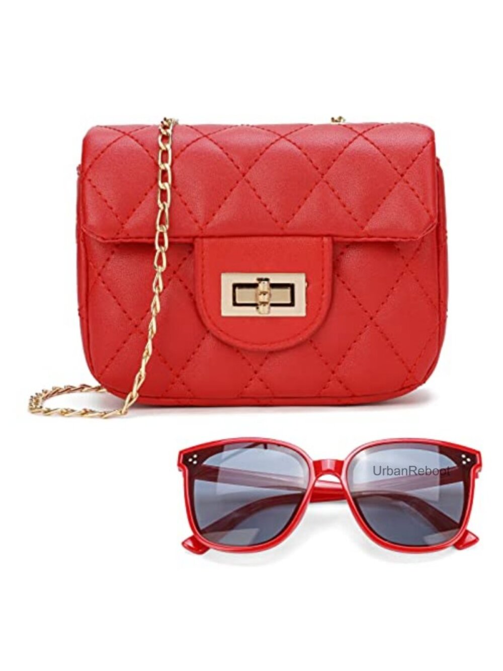 Girls PU Crossbody Purse with Sunglasses Adjustable Strap Princess Handbag